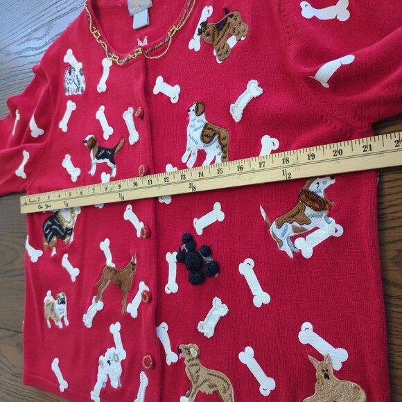 Berek Vintage Red Sweater Cardigan Women’s XL Embroidered Dog and Bone Beaded - Picture 11 of 16